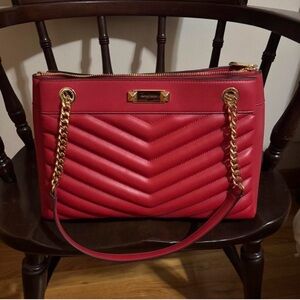 Michael Kors Quilted Red Shoulder Bag with Gold Chain